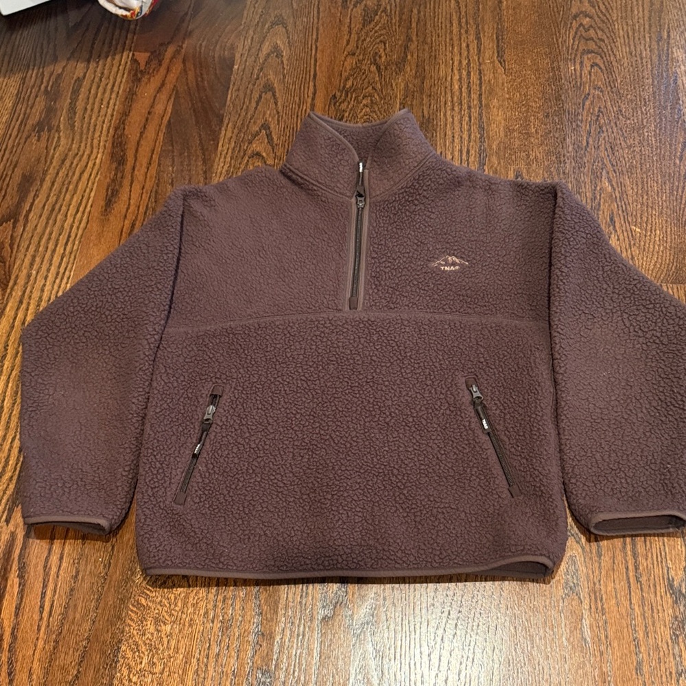 Aritzia TNA Brown Fleece Quarter-Zip Pullover